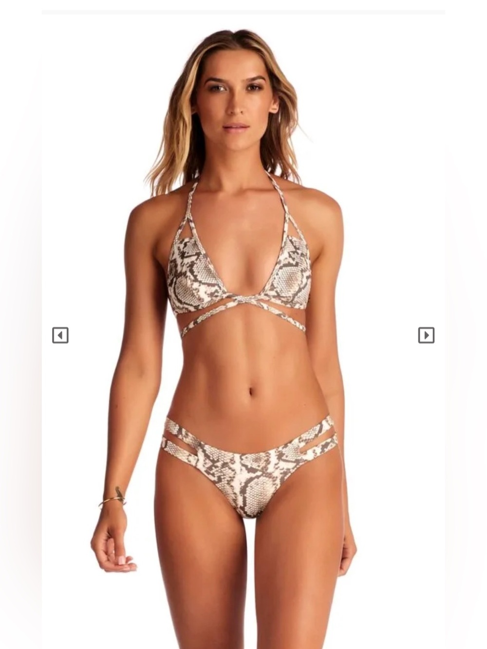 Vitamin A Snake Print Bikini Set in Cream, Brown & Black (2 pairs of bottoms)